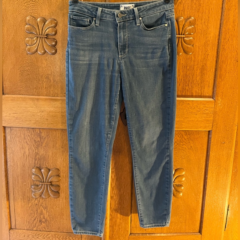 Paige Hoxton Ankle SkinnyHigh Waisted Medium Wash Blue Stretch Jeans (27 Petite)